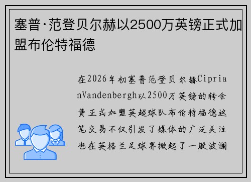 塞普·范登贝尔赫以2500万英镑正式加盟布伦特福德